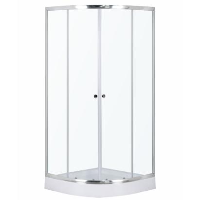 Cabină de duș curbată Kerra Leo 80x80, crom, cu uși glisante și cădiță acrilică