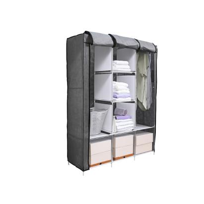 Dulap textil Leziter LGSZ-04 gri cu rafturi si bara umerase, 125x45x165 cm