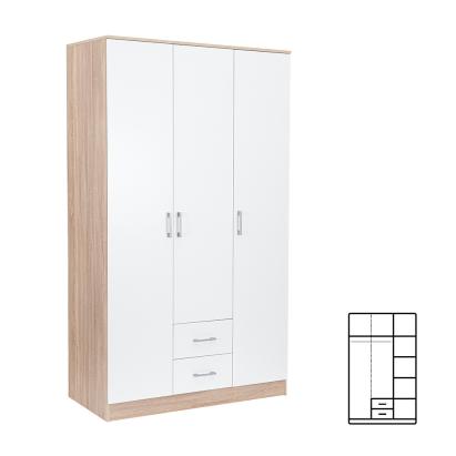 Dulap Leziter Miami 120x205 cm, alb cu stejar Sonoma, 3 uși, 6 rafturi