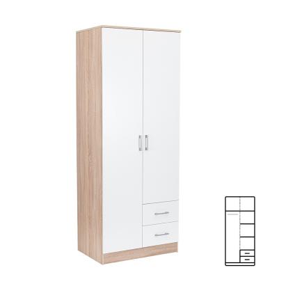 Dulap Leziter Miami 80x205 cm, alb cu stejar Sonoma, 5 rafturi si 2 sertare