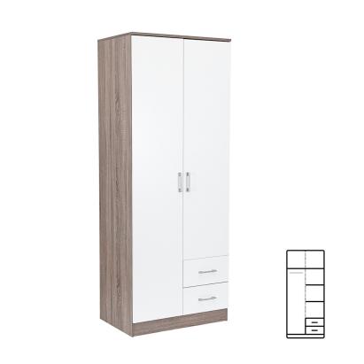 Dulap Leziter Miami 80x205 cm, alb cu stejar York, 5 rafturi și 2 sertare