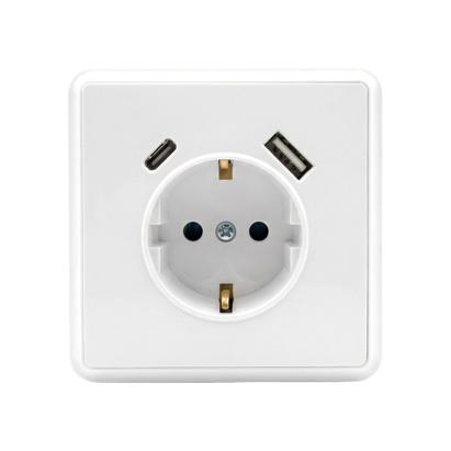 Priză Leziter Nova încastrată cu împământare, USB-A + USB-C 2A, alb