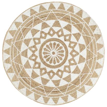 Covor manual cu imprimeu alb, 90 cm, iută GartenMobel Dekor