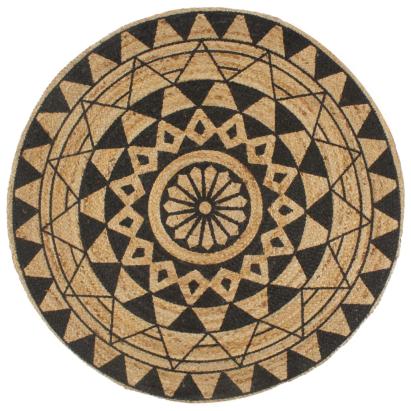 Covor manual cu imprimeu negru, 90 cm, iută GartenMobel Dekor