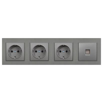 Priză triplă cu împământare Nova IV cu conector RJ45 UTP, gri