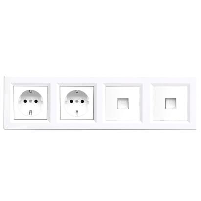 Priză dublă Leziter Nova IV cu împământare și 2 conectori UTP, alb