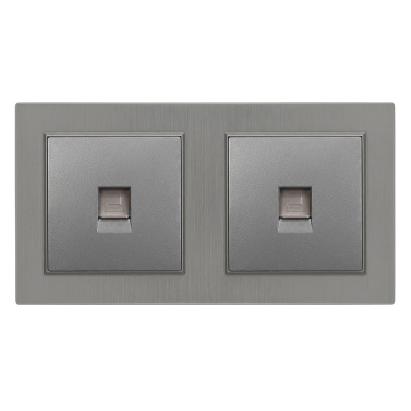 Priză dublă UTP RJ45 Leziter Nova cu cadru gri, montaj încastrat