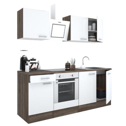 Mobilă de bucătărie modulară Leziter Yorki 210 cm, stejar Yorki și alb satinat, cu corp cuptor