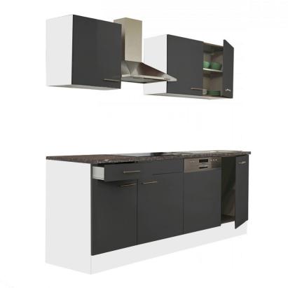 Mobilă de bucătărie Leziter Yorki 220 cm, corp alb, front antracit satinat