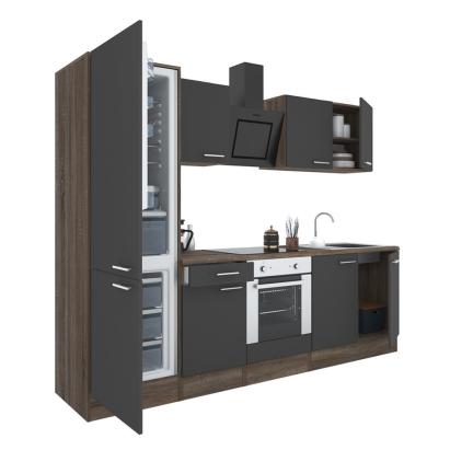 Bucătărie modulară Leziter Yorki 270 cm, stejar Yorki/antracit, corp cuptor + coloană frigider