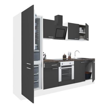 Mobilă de bucătărie Leziter Yorki 270 cm, alb cu fronturi antracit satinat