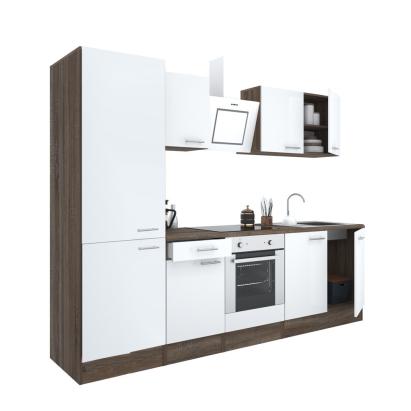 Mobilă de bucătărie Leziter Yorki 270 cm, stejar Yorki și alb satinat, cu dulap cu raft