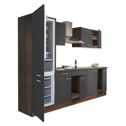 Mobilă de bucătărie Leziter Yorki 270 cm, stejar Yorki, antracit satinat, corp frigider