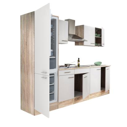 Mobilă de bucătărie Leziter Yorki 270 cm, stejar sonoma, alb satinat, corp frigider