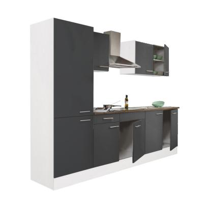 Mobilă de bucătărie Leziter Yorki 270 cm, alb cu front antracit satinat, dulap cu raft