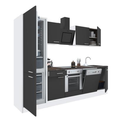 Mobilă de bucătărie Leziter Yorki 280 cm, alb cu fronturi antracit satinat