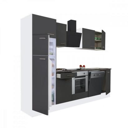 Mobilă de bucătărie Leziter Yorki 280 cm, alb cu front antracit satinat, cu corp cuptor