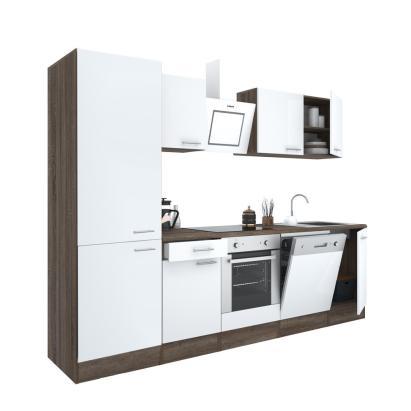 Bucătărie modulară Leziter Yorki 280 cm, stejar Yorki și alb satinat, cu corp cuptor