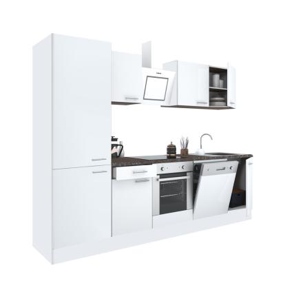 Mobilă de bucătărie modulară Leziter Yorki 280 cm, alb satinat, corp alb, dulap cuptor + raft