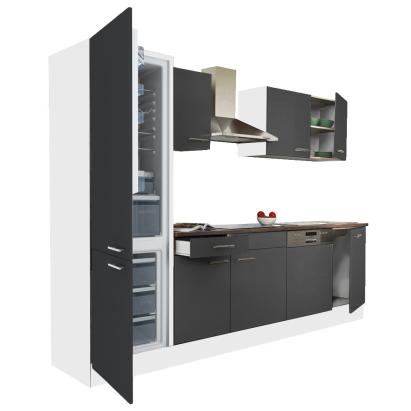 Mobilă de bucătărie Leziter Yorki 280 cm, alb cu front antracit satinat, coloană frigider