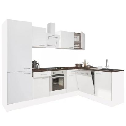 Bucătărie modulară de colț Leziter Yorki 280 cm, alb/alb satinat, corp cuptor și dulap cu raft