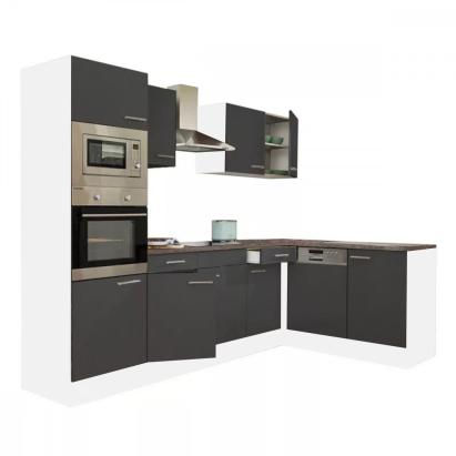 Mobilă de bucătărie colț Leziter Yorki 280 cm, corp alb, front antracit satinat