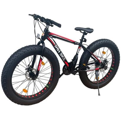 Bicicletă Fat Bike 26 inch, 21 viteze Shimano, anvelope 4 inch, frâne pe disc, negru-roșu