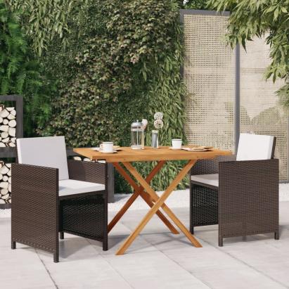 Set mobilier de grădină cu perne, 3 piese, maro, poliratan GartenMobel Dekor