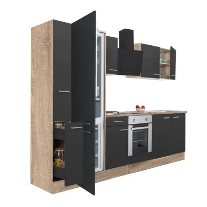 Bucătărie modulară Yorki 300 cm, stejar sonoma cu fronturi antracit satinat