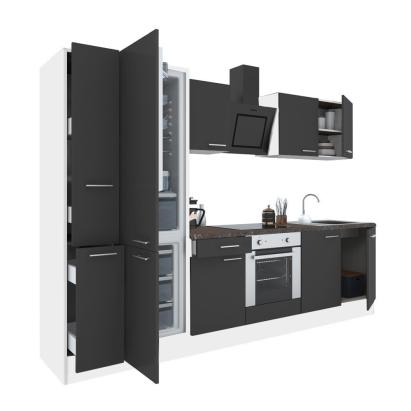 Mobilă bucătărie Leziter Yorki 300 cm, alb/antracit satinat, cu blat 38 mm