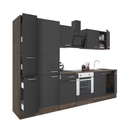 Mobilă de bucătărie Leziter Yorki 300 cm, stejar Yorki/antracit, corp cuptor + dulap rafturi