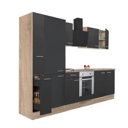 Mobilă de bucătărie Leziter Yorki 300 cm, stejar sonoma/antracit, cu corp cuptor și dulap cu rafturi