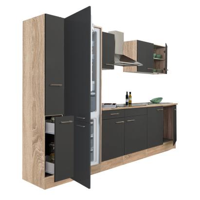 Mobilă de bucătărie modulară Leziter Yorki 300 cm, stejar sonoma cu front antracit satinat