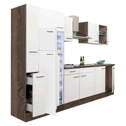Set mobilier bucătărie Leziter Yorki 300 cm, stejar Yorki/alb satinat, corp pentru frigider