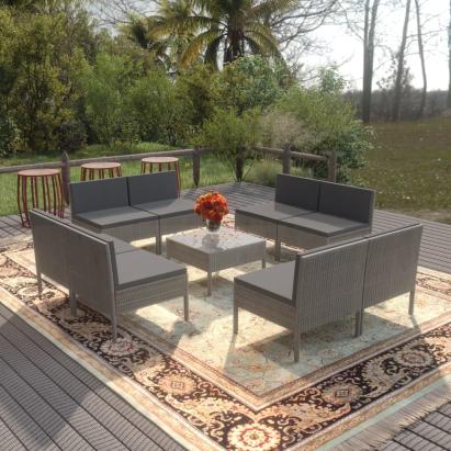 Set mobilier de grădină cu perne, 9 piese, gri, poliratan GartenMobel Dekor