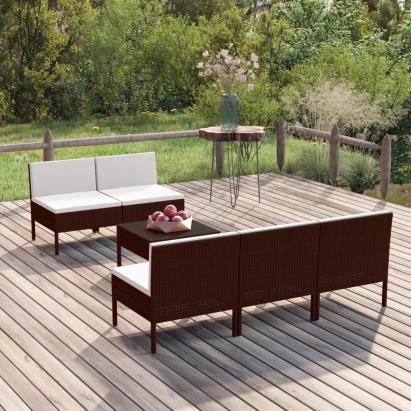 Set mobilier de grădină cu perne, 6 piese, maro, poliratan GartenMobel Dekor