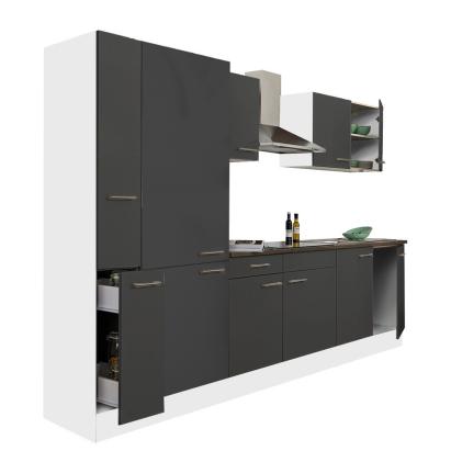 Bucătărie modulară Leziter Yorki 300 cm, corp alb, front antracit satinat, cu dulap cu raft