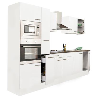 Mobilă de bucătărie Leziter Yorki 300 cm, alb satinat, corp alb, blat 38 mm