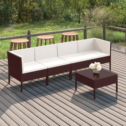Set mobilier de grădină cu perne, 5 piese, maro, poliratan GartenMobel Dekor