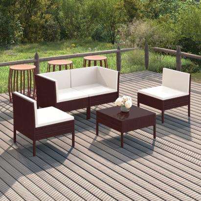 Set mobilier de grădină cu perne, 5 piese, maro, poliratan GartenMobel Dekor