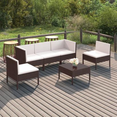 Set mobilier de grădină cu perne, 6 piese, maro, poliratan GartenMobel Dekor