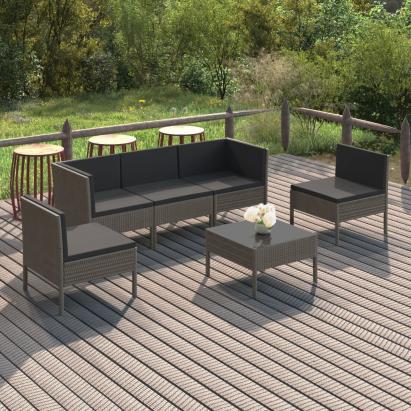 Set mobilier de grădină cu perne, 6 piese, gri, poliratan GartenMobel Dekor
