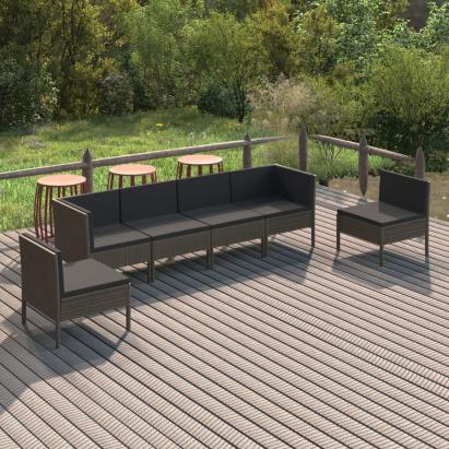 Set mobilier de grădină cu perne, 6 piese, gri, poliratan GartenMobel Dekor