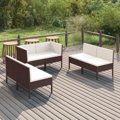 Set mobilier de grădină cu perne, 6 piese, maro, poliratan GartenMobel Dekor