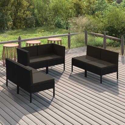 Set mobilier de grădină cu perne, 6 piese, negru, poliratan GartenMobel Dekor