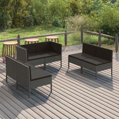 Set mobilier de grădină cu perne, 6 piese, gri, poliratan GartenMobel Dekor