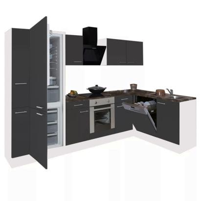 Mobilă de bucătărie de colț Leziter Yorki 310 cm alb cu front antracit satinat