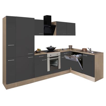 Mobilă de bucătărie de colț Leziter Yorki 310 cm, stejar sonoma, antracit satinat