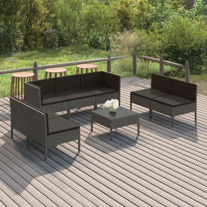 Set mobilier de grădină cu perne, 8 piese, gri, poliratan GartenMobel Dekor