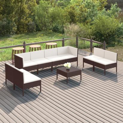 Set mobilier de grădină cu perne, 9 piese, maro, poliratan GartenMobel Dekor